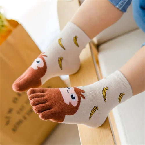 3-12Y Kids Socks For Girls Boys Fashion Five Fingers Print Children's Boy Girl Split Toe Sock Cartoon Cotton Four Seasons Socks