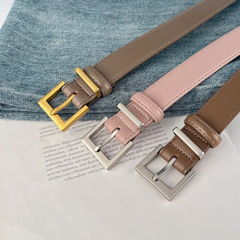 New Waist Belts for Women Plain Real Leather Jeans Belts Strap Blue Pink Khaki Cowhide Waistbands Ladies Daily Dress Decoration