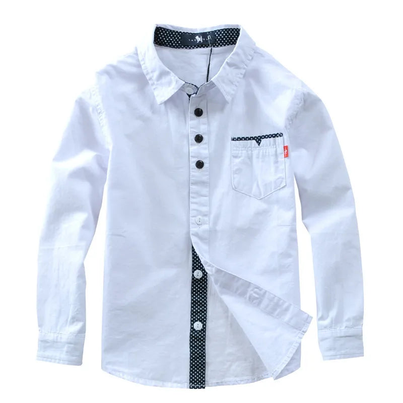 Kids Boys Shirts Spring Fashion Preppy Style Polka Dot Accent Long Sleeve Top Soft Breathable Cotton for School Daily Wear 3-12Y