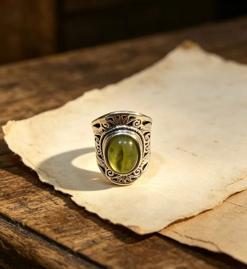 European and American jewelry: green ring, vintage style, trendy for men and women, personalized stone ring.