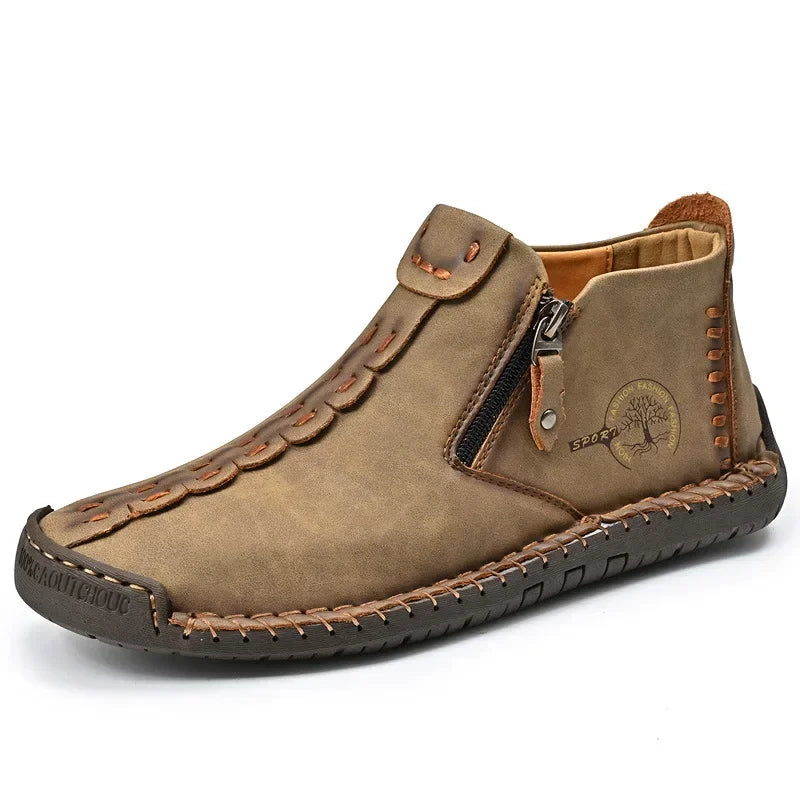 Men Boots Handmade Casual Ankle Boats for Man Male Hombres Walking Shoe Breathable Hombres Leather Wide Upright Zipper Shoes