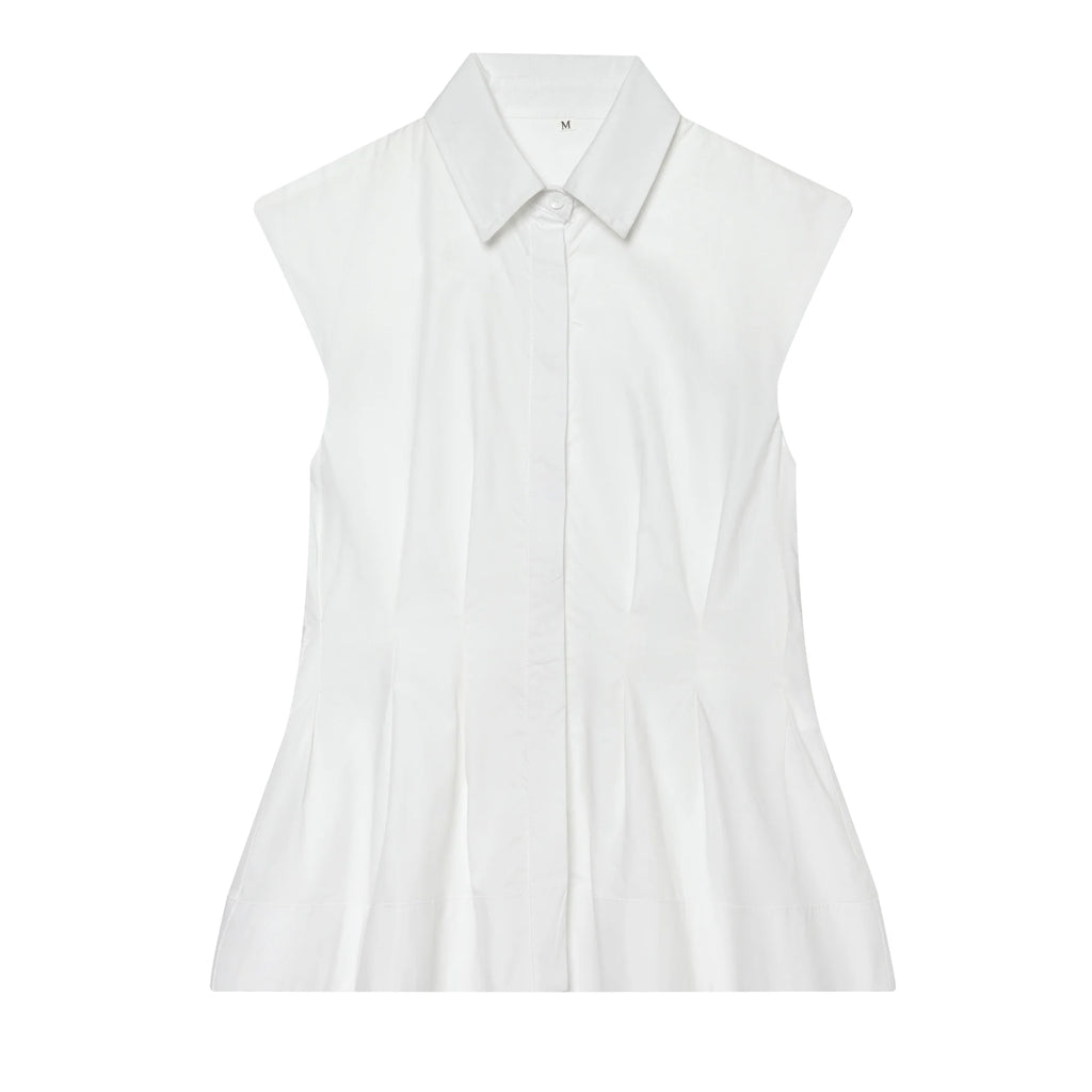 Women Casual Sleeveless Slim Shirts Summer Female Blouse Pleated Turn-Down Collar Single Breasted Blouses Chic Lady Elegant Tops