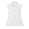 Women Casual Sleeveless Slim Shirts Summer Female Blouse Pleated Turn-Down Collar Single Breasted Blouses Chic Lady Elegant Tops