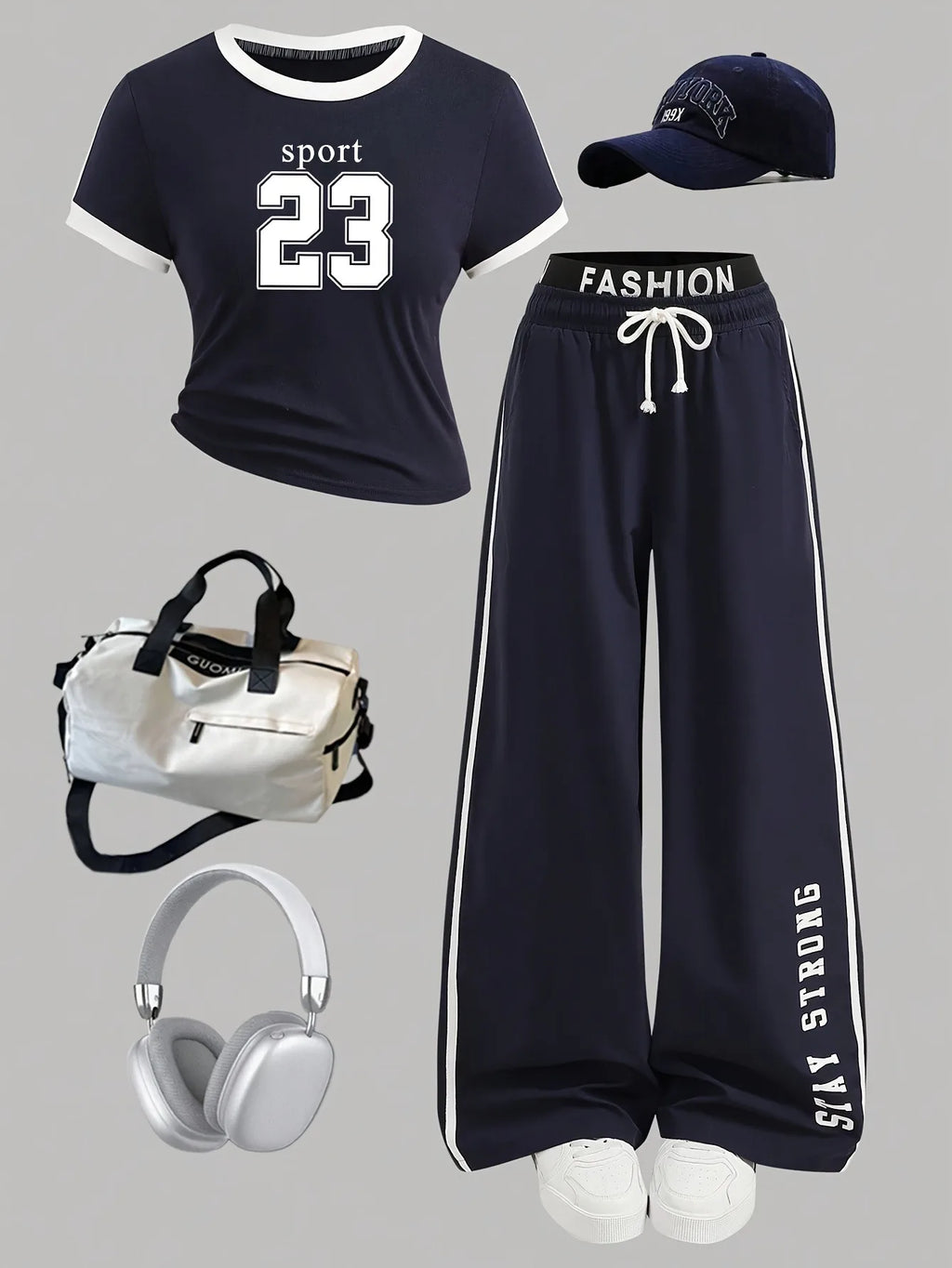 Kids Girls 2 Piece Sportswear Number 23 Print Ringer Crop T-shirt Elastic Waist Letter Wide Leg Sweatpants For Street Dance Dail
