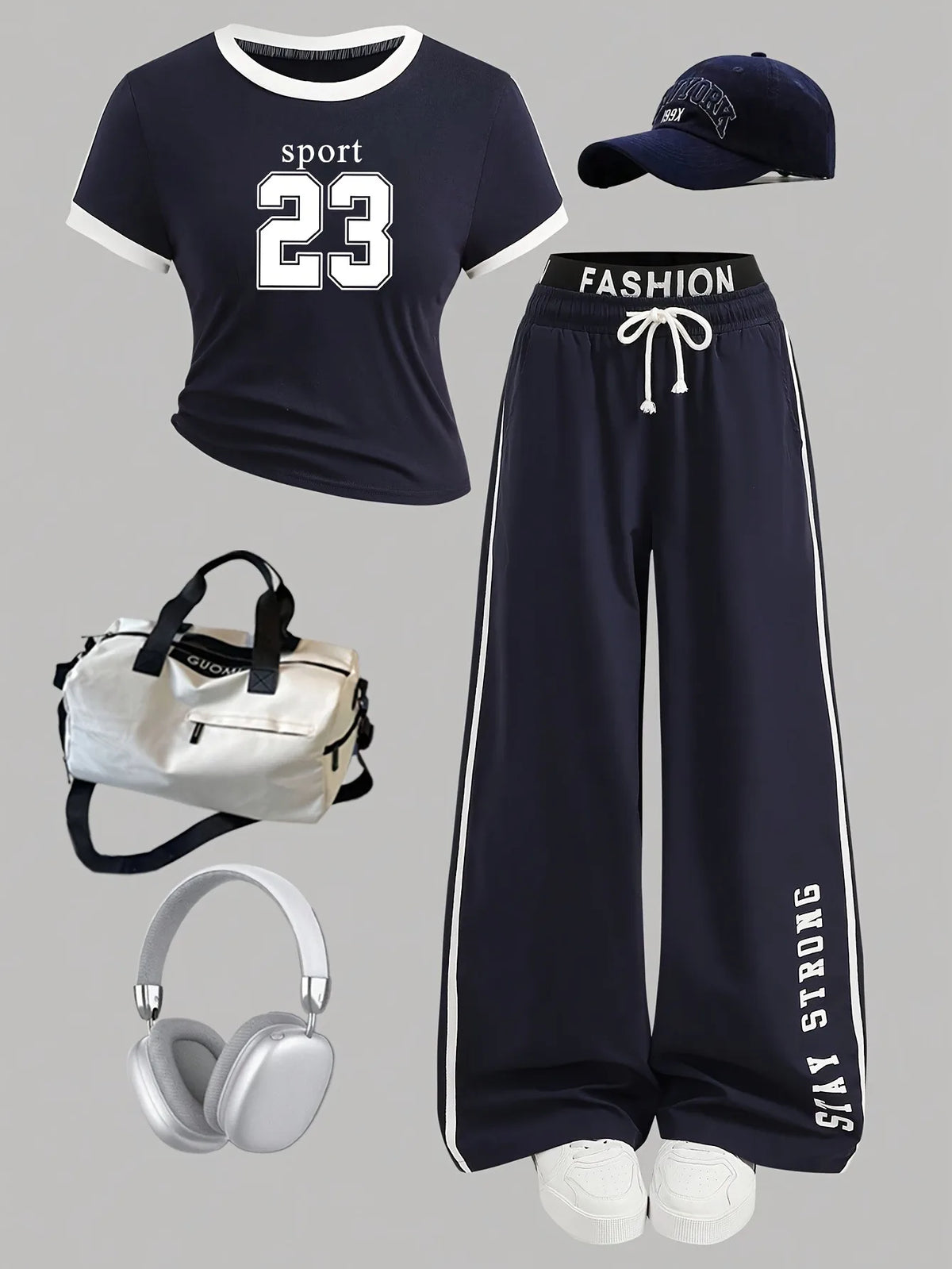 Kids Girls 2 Piece Sportswear Number 23 Print Ringer Crop T-shirt Elastic Waist Letter Wide Leg Sweatpants For Street Dance Dail