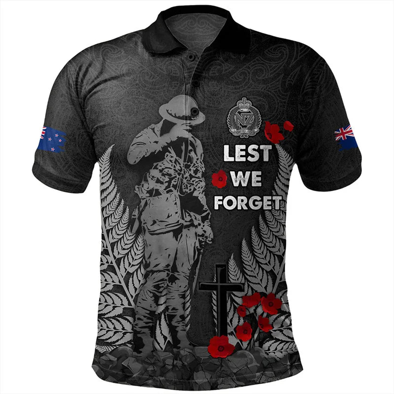 Anzac Day Polo Shirt For Men Lest We Forget Lapel Short Sleeve Golf Shirts Australia New Zealand Tonga National Day Fashion Top