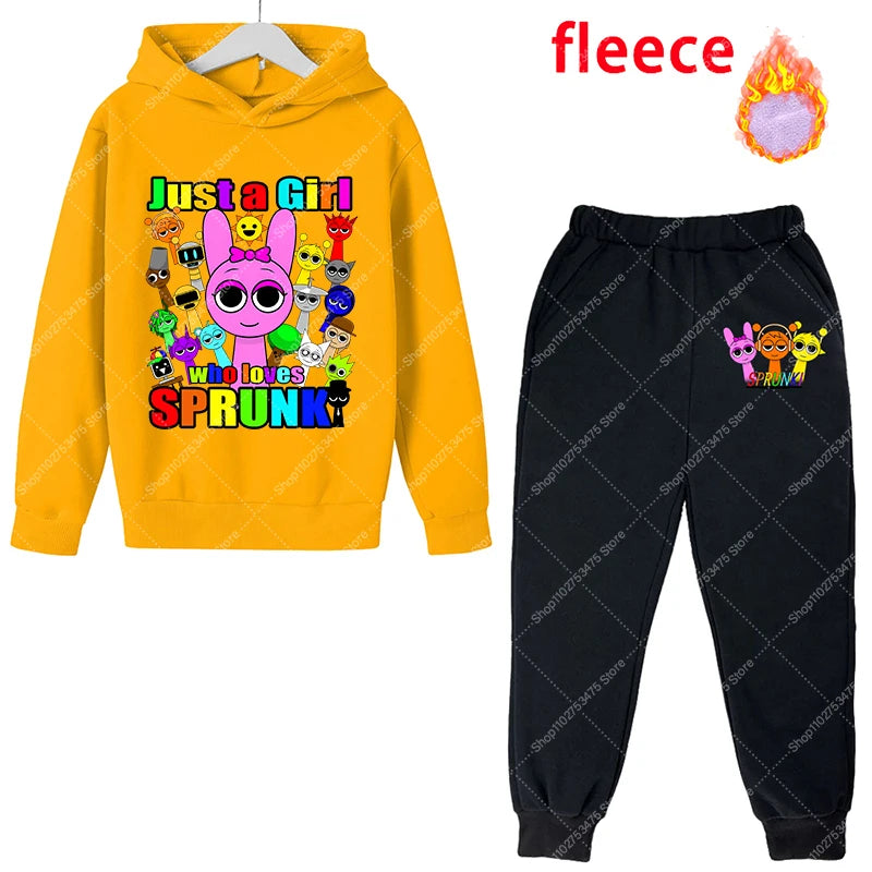 Sprunki Kids Anime Cute Hoodies Pants Set Children Autumn Winter Clothing Boy Girl Cartoon Hooded Top Fashion Trousers Gift 2025