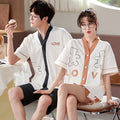 Summer Couple Pajamas Sets Cartoon Men Sleepwear Leisure Cotton Short Sleeve Women Kimono Homewear pijama Homme Mujer Dropship