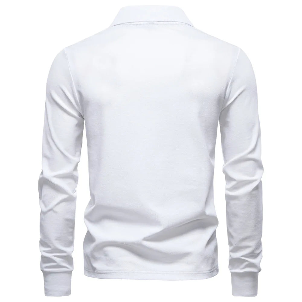 2025 Autumn New Men's Deer Embroidery Cotton Rich Blend Breathable Polo Shirts Long Sleeve Social Business Golf Polo Shirts Male