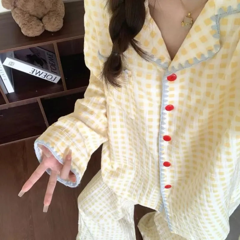 Teen Girls Long-sleeve Long-pant Pajamas Spring Autumn Woman Loungewear Students Breathable Homewear Women Loose Ladies Casual