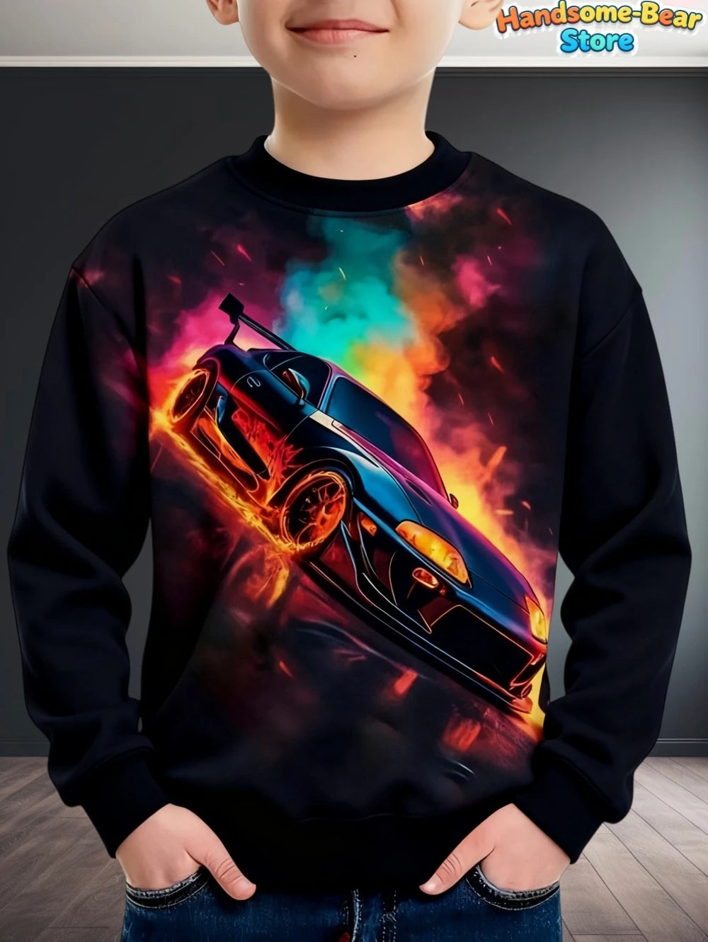 Kids Clothes Boys Sweatshirt Long Sleeve Stylish Car Racing Graphic Children Hoodies Autumn Casual Streetwear Loose Boys Clothes