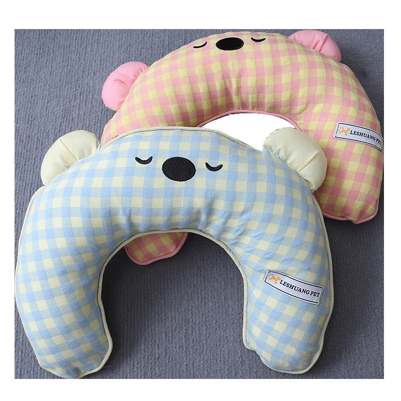 Summer Breathable and Comfortable Dog Pillow Cute Bear Plaid Pet Sleeping Soft Pillow Small Dog Warm Chin Pillow Pet Supplies