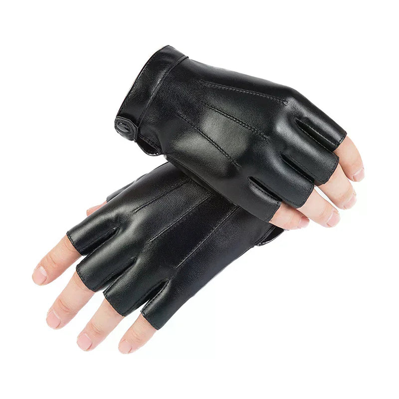Fingerless Men Gloves PU Leather Motor Punk Gloves Male Mittens Black Half Finger Outdoor Tactical Mens Leather Driving Gloves