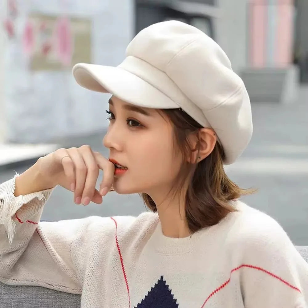 Autumn Winter Hats for Women Solid Plain Octagonal Newsboy Cap Men Ladies Casual Wool Hat Winter Beret Women Painter Caps