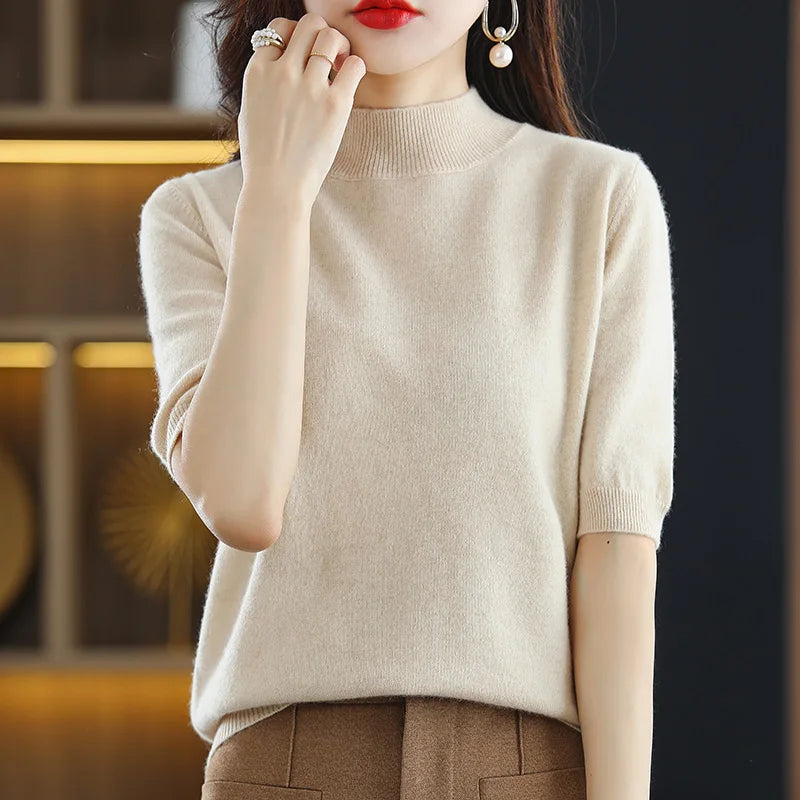 Summer Cashmere Sweater  Women Solid Short Sleeve  Pullovers Jumper Knitted Sweaters