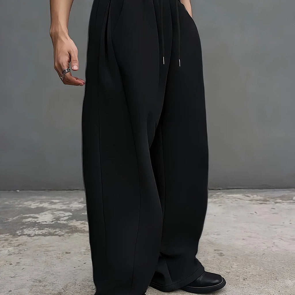 Men's Large Size Oversized Wide-Leg Sweatpants - Loose-Fit Trousers with Elastic Waist & Drawstring, Breathable Winter Pants