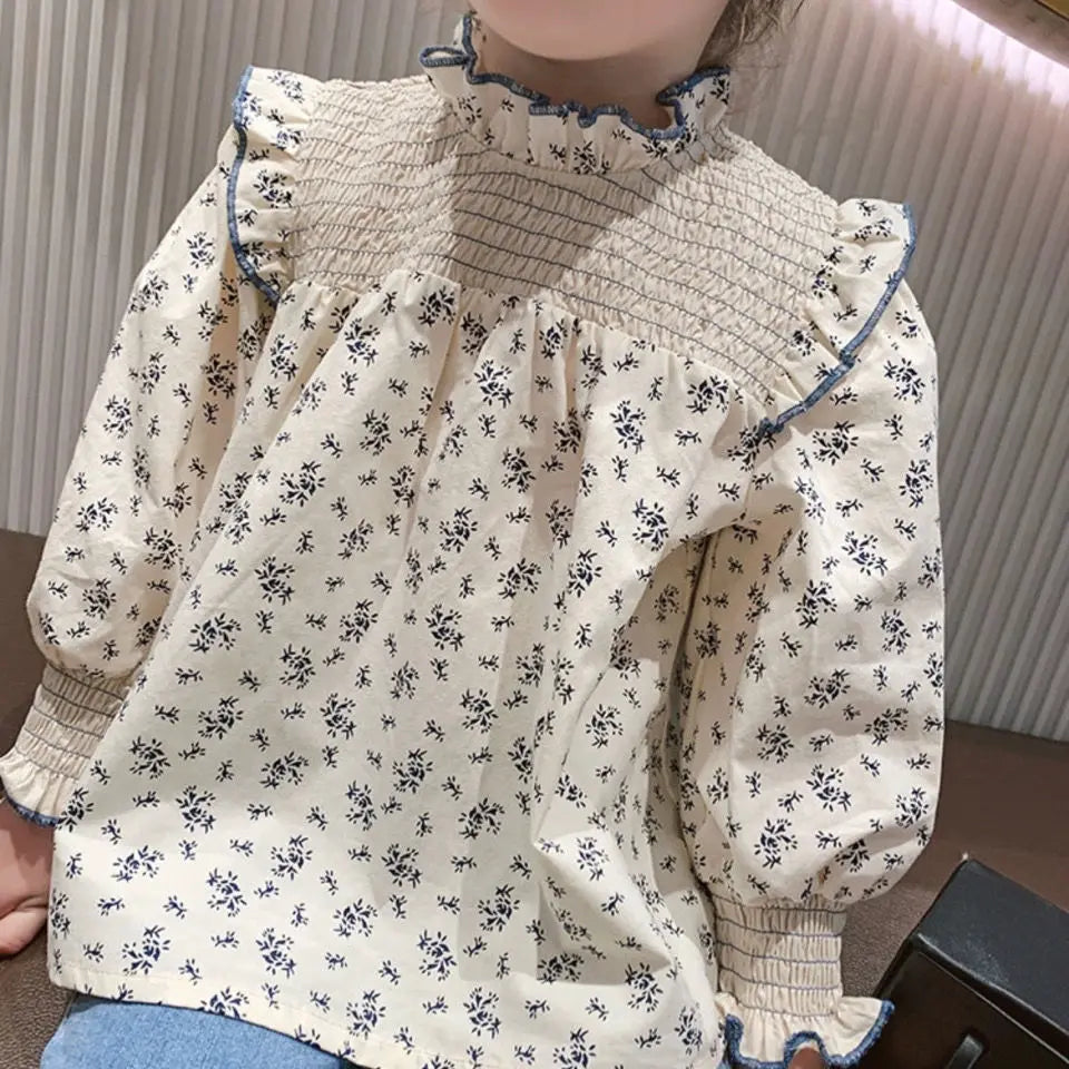 Children's Shirts Floral Print Long Sleeve Doll Children Shirts Girls Blouse Kids Clothes for 2 To 7 Years Toddler Girl Clothes