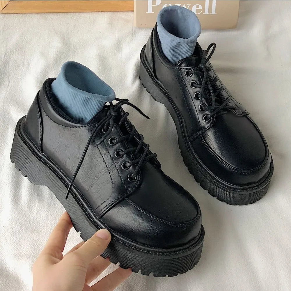 Loafers Women's Spring and Autumn Platform Lace-up High-heeled Single Shoes New Uniform Small Leather Shoes Women Pumps