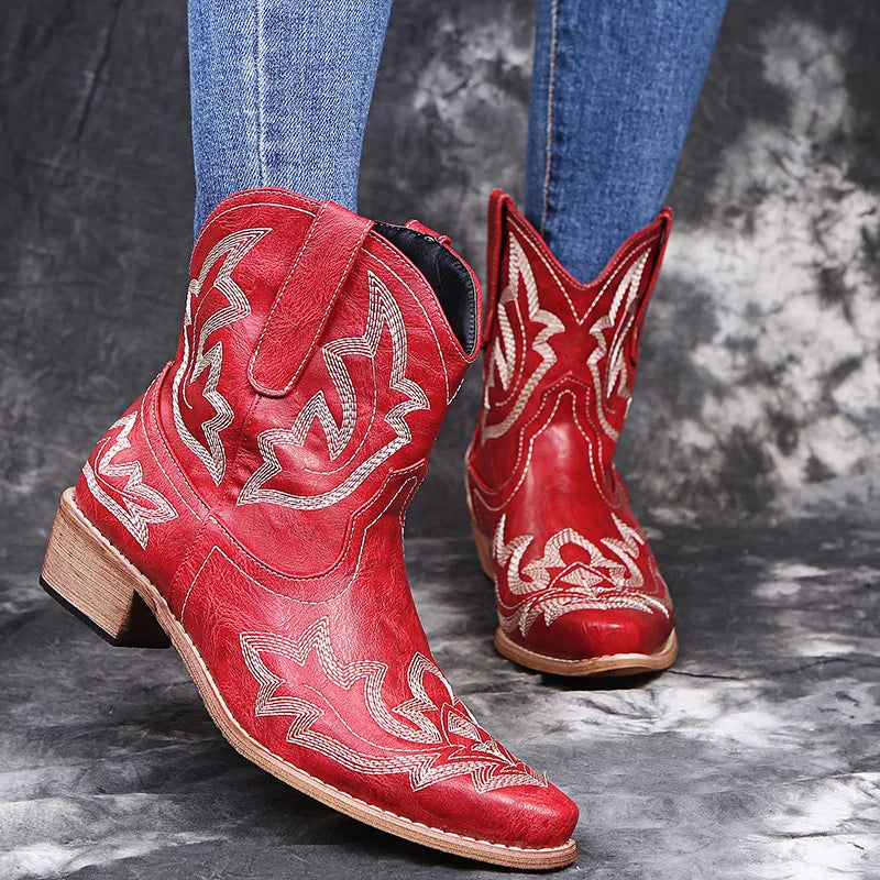 Boots Women New 2026 Winter  Luxury Designer Embroidered Ankle Boots for Women Ladies Pointy Fashion Rubber Footwear Women Shoes