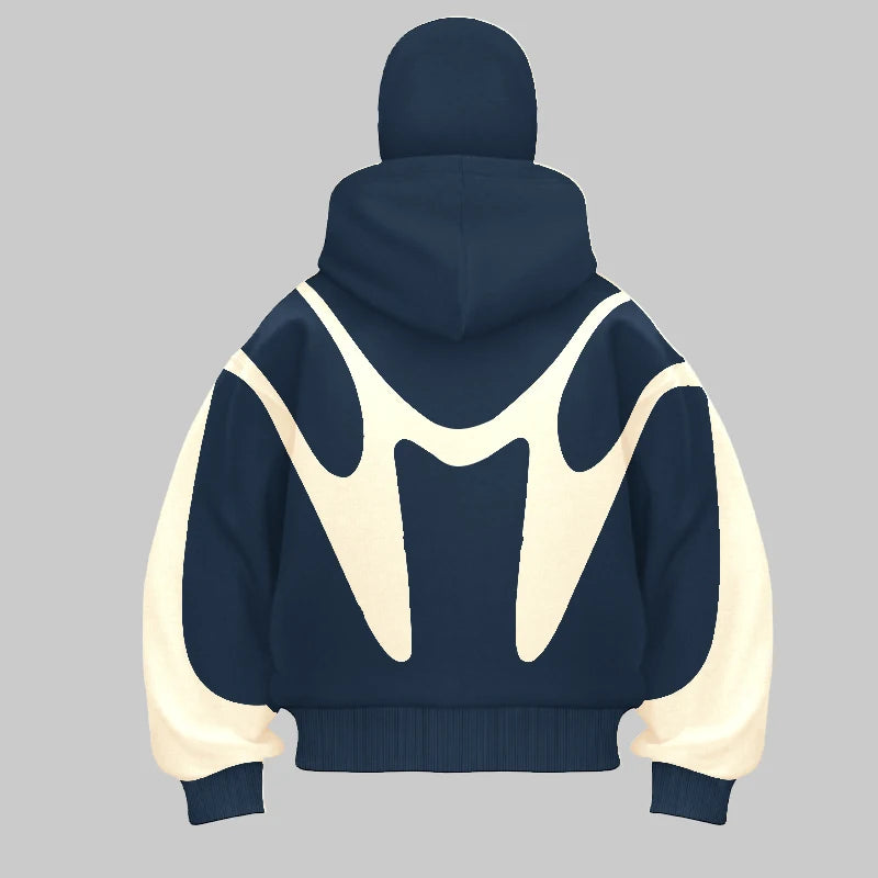 Retro Printed Devil Pattern Double hat style Hoodie Y2k Harajuku Casual Couple Zipper Hoodies Sweatshirt Fashion Street Clothing