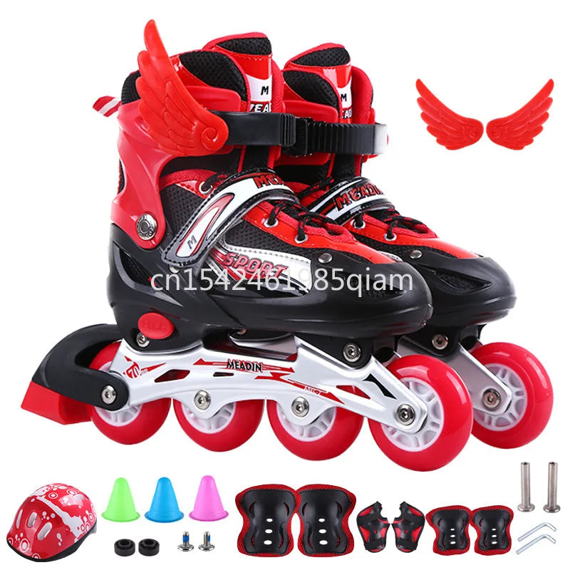 Children Boys Girls Practice Sport Adjustable Kids Roller Skates with Single Flash Light Wheels, Outdoor Inline Skates