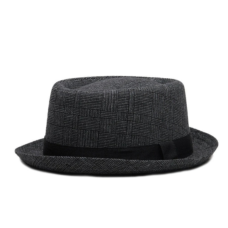 New Autumn and Winter Hats for Men British Retro Jazz Hats Round-Top Small Top Hats Women's Classic Plaid Gentleman-Style Hats