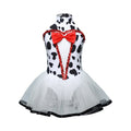 Dalmatian Costume for Kids Girls Sleeveless Sequin Bowknot Mesh Puffy Dress Halloween Black Spotted Ballet Leotard Dress Cosplay