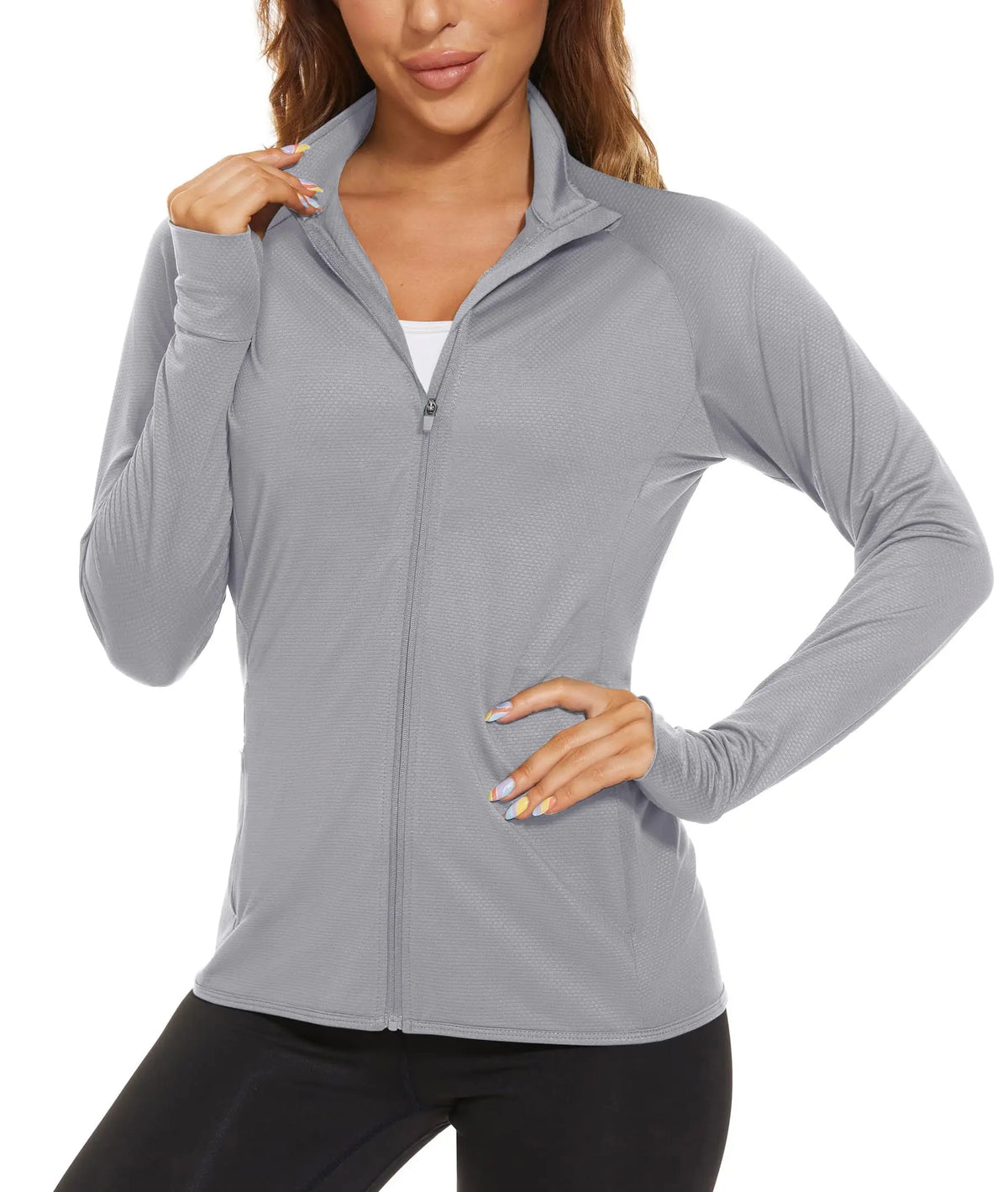 TACVASEN UPF 50+ Sun Protection Summer Shirts Womens Long Sleeve Shirts Full Zip Casual Jackets Zipper Pockets Golf Athlete Tops