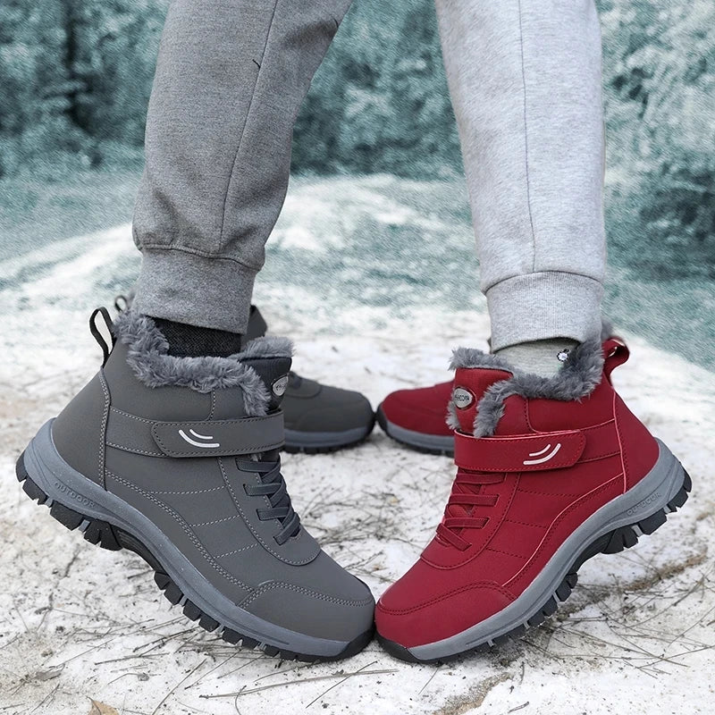 Leather Boots Men Women Shoes Waterproof Boot Man Plush Keep Warm Outdoor Ankle Boots Military Combat Boots Walk On Ice Sneakers