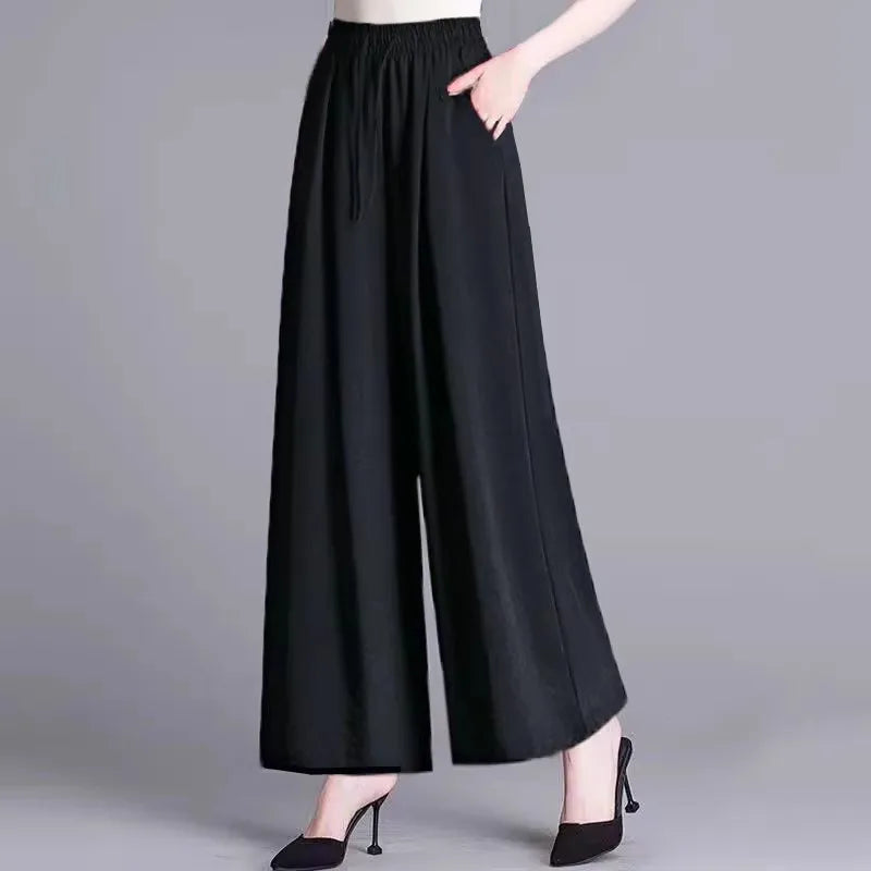 Ice Sensation Women's Summer 2025 New Wide Leg Pants Loose Casual Long Trousers Mom Korean Sle High Waist Polyester Fiber