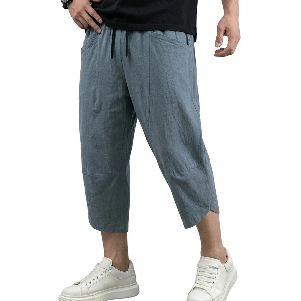 Mens Summer Linen Trousers Solid Color Casual Bottoms Breathable Loose Fit Pants and Lightweight Cotton Outdoor Hiking Trousers