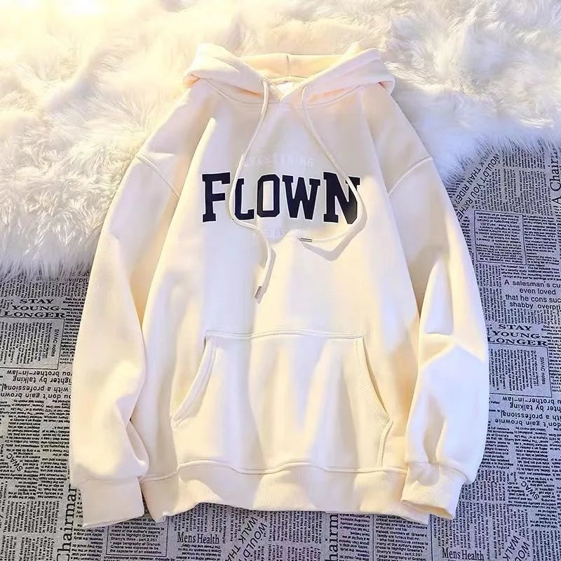 Men's Hoodie Sweatshirt Thickened Fleece Loose Fit Trendy Style Winter Casual Outerwear Student Couple Matching Oversize