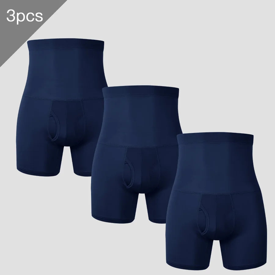 3PCS Men's sports underwear: high-waisted, belt-cinching, lengthened, anti-leg chafing, waist-protecting, flat-angle shorts