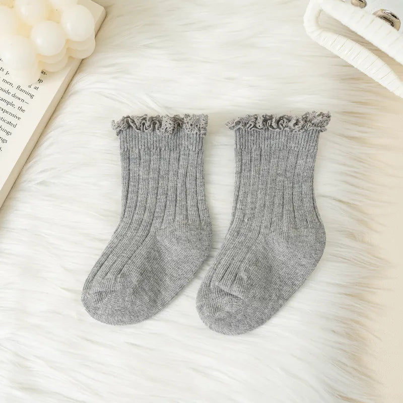 Kids Short Socks Ruffle Baby Girls Toddlers Cute Soft Cotton Sock Lace Flower Children School Uniform Socks For 0-8 Years
