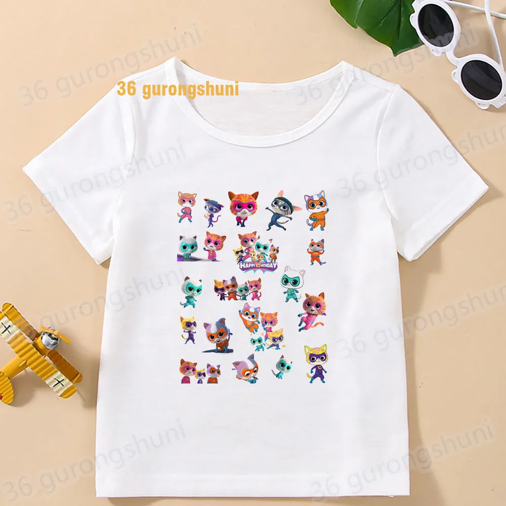 Boys T Shirts Children Clothes superkitties Kids Tshirt super kitties baby T-shirt 4 5 6 birthday summer Tops For Girls-clothing
