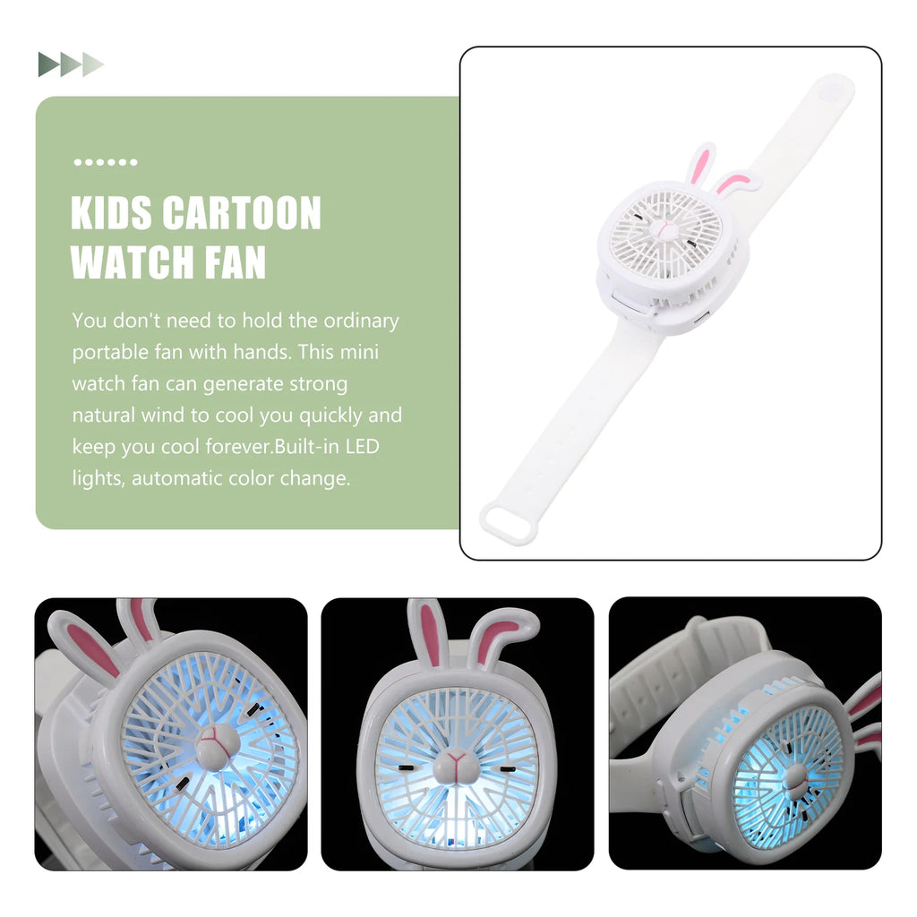 Watch Fan Kids Cartoon Watch Fan Portable Watch Fan Usb Fan With Wrist Strap Usb Rechargeable Fan For Childrens Travel Straps