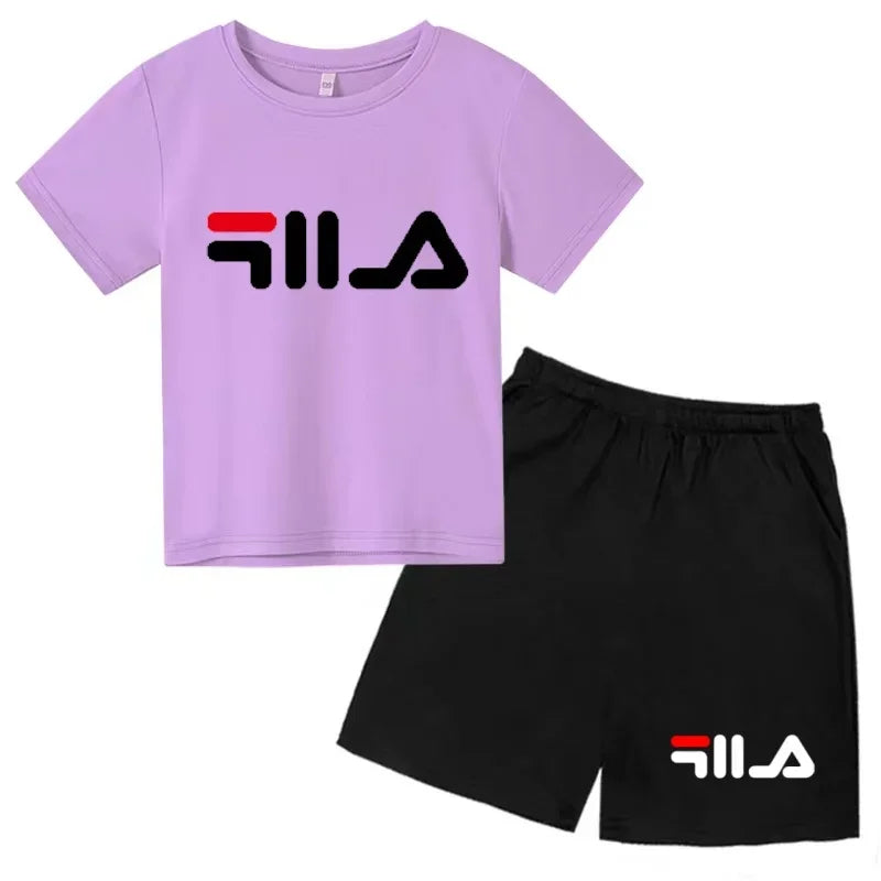 Summer Kids Letter Print 2PCS Outfits Casual Short Sleeve T-Shirt & Shorts Set Sports Tracksuit for Boys Girls 3-12Y