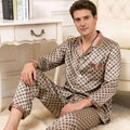 Plus Size Men's Pajamas 2PCS Sleepwear Set Fashion Print Silk Satin Trouser Pijamas Suit Spring New Male Home Clothes Loungewear
