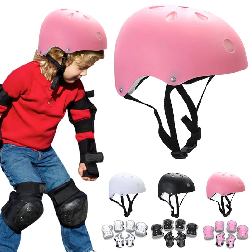 7Pcs/Set Kids Safety Helmet Knee Elbow Pad Set Toddler Helmet with Protective Gear Set for Skateboard Cycling