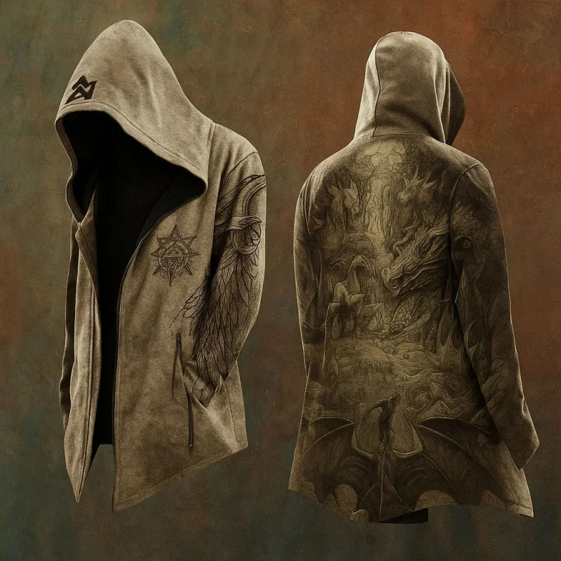 New style hoodie2025Cross-border European and American Style Men's Hoodie Cardigan Tough Guy No Zipper Printed Halloween Hooded
