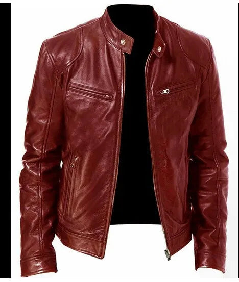 Men Coats Pu Jackets Thick Warm Coat Stand Collar Full Sleeve Zipper Jacket Open Stitch Casual Regular Autumn Winter 2024