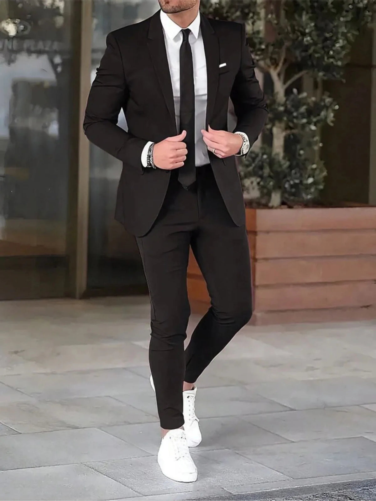 High Quality Men's Suit Sets Fashion Party Wedding Groom Outfits Solid Color Slim Elegant Two Piece Sets Blazer Jacket and Pants