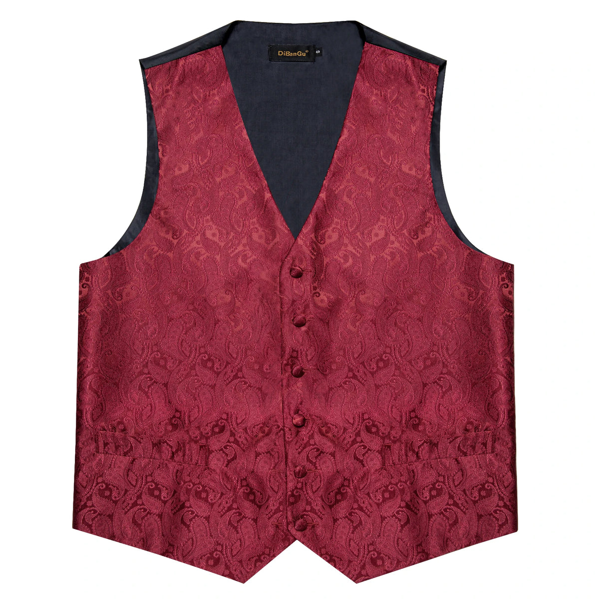 Wedding Classic Red Paisley Dress Vest for Man Fashion V-neck Luxury Men's Business Waistcoat Bowtie Pocket Square Cufflinks Set