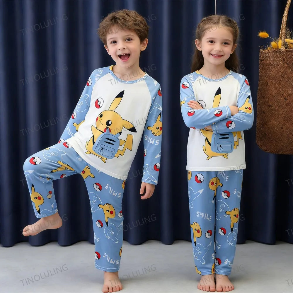 Pikachu Pajamas for Boys Children's Long Sleeve 2pcs Top+Pants Sleepwear Kids Clothing Sets Cartoon Girls Casual Outfits Gifts
