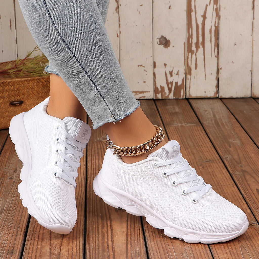 Women's Sports Shoes, Casual Running Shoes with Mesh Breathability, Comfortable Cushioned Soles, Solid Colors for Versatile Dail