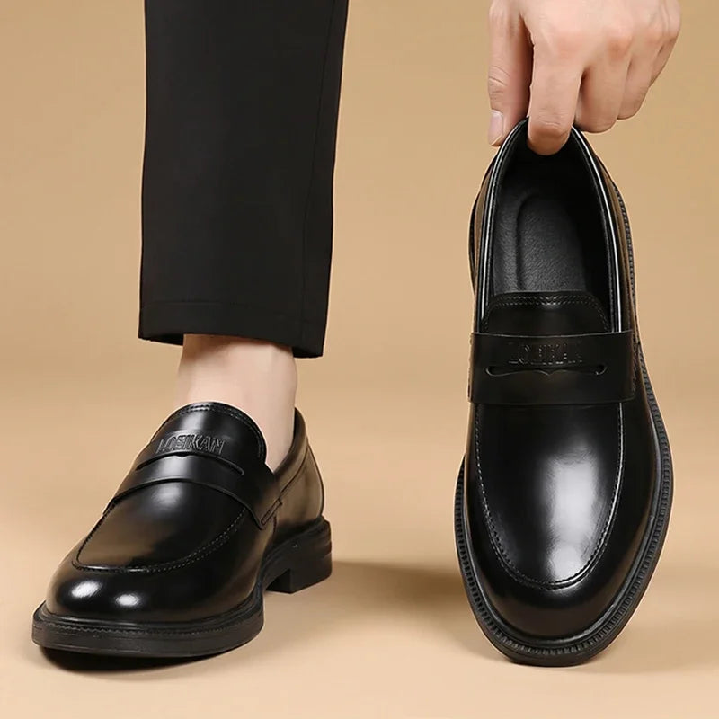 Men Black Penny Loafers Slip‑on Thick Sole Business Casual Office Daily Men Leather Shoes