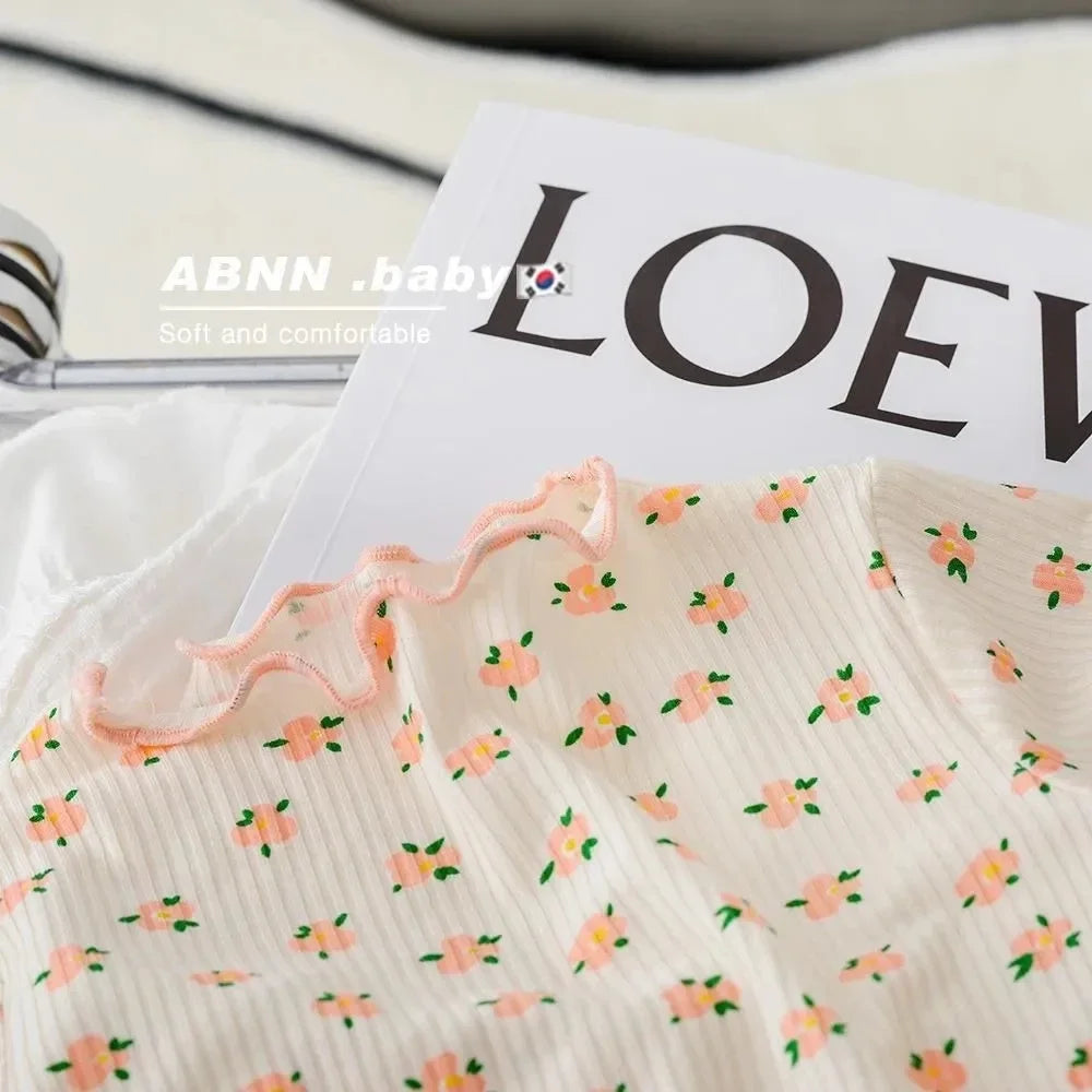 Korean-Inspired Baby Pajamas - Minimalist Dot Print PJ Set, Organic Cotton Summer Sleepwear for Infant Girls
