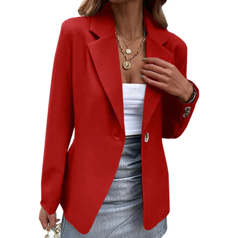 Spring Women's Office Blazers Long Sleeve Solid Color One-button Simple Casual Basic White Khaki Jacket Black Coats