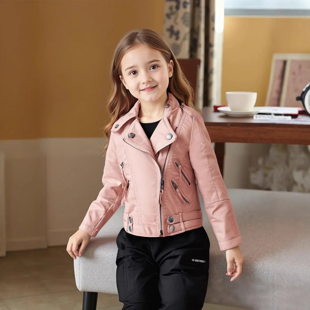 2-12Y NEW YEAR Boys Girls Red Rock Motorcycle Pu Leather Jacket Children Waterproof Windproof Coat Kids Street Photography Wear