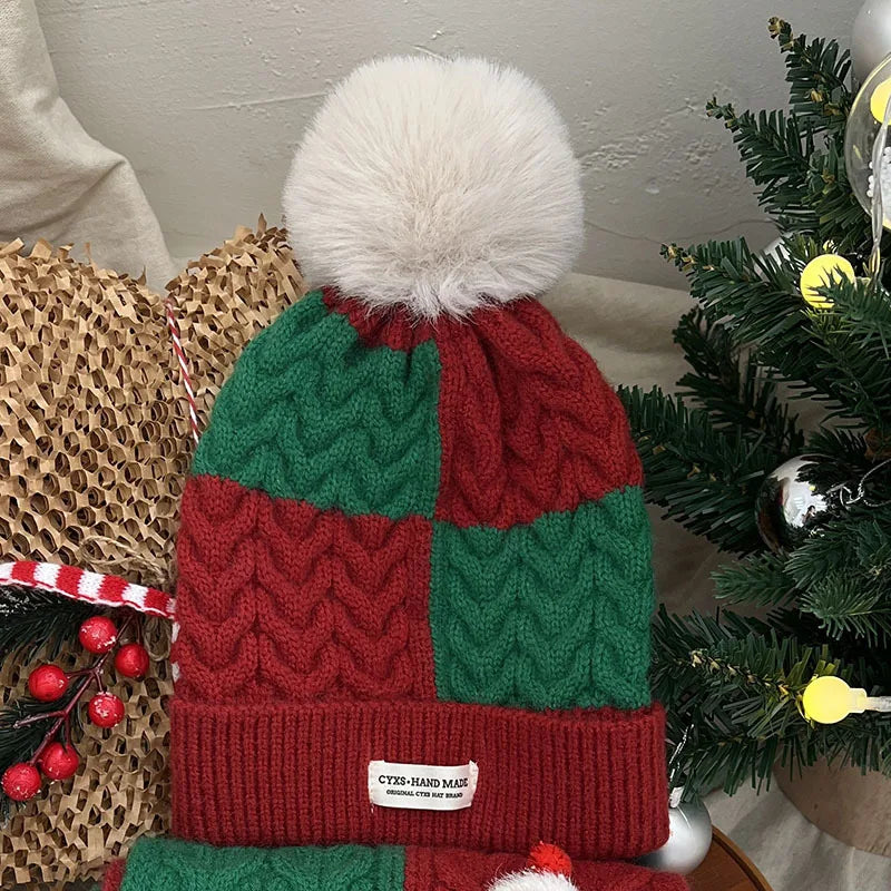 Kids' Christmas Knitted Wool 2in1 Scarf & Beanie Set - Winter Warm, Festive Decor, Unisex